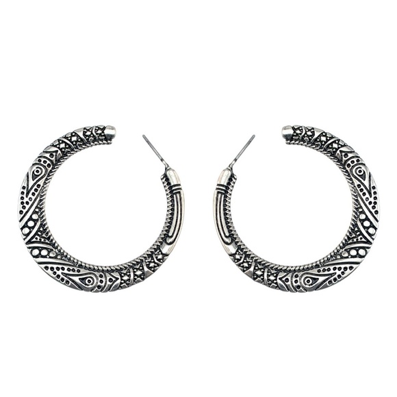 **ARLA* Silver Vintage Style Fashion Hoop Earrings - Picture 1 of 3